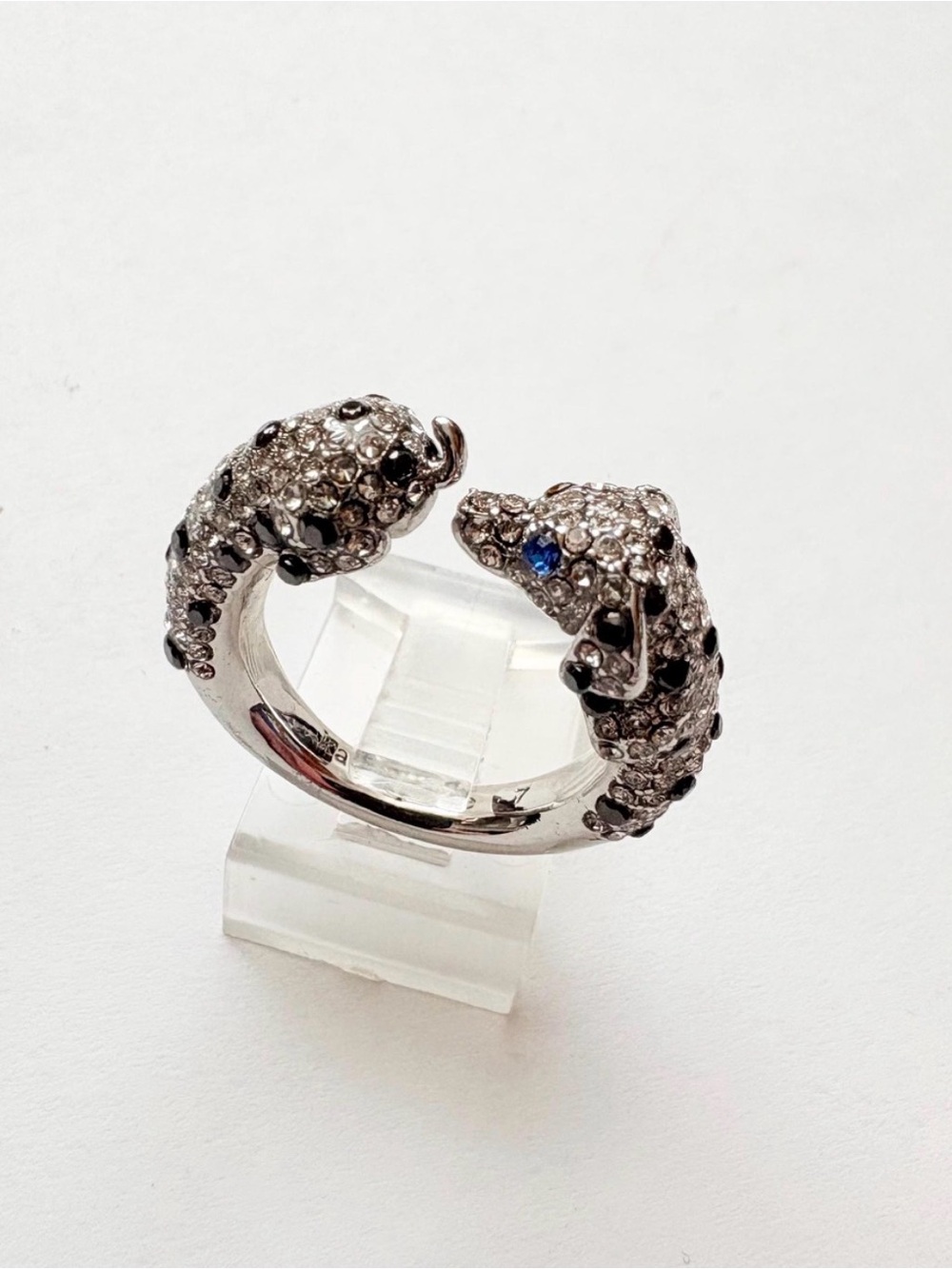 Crystal Pave Animal Head Open Ring - Silver Tone